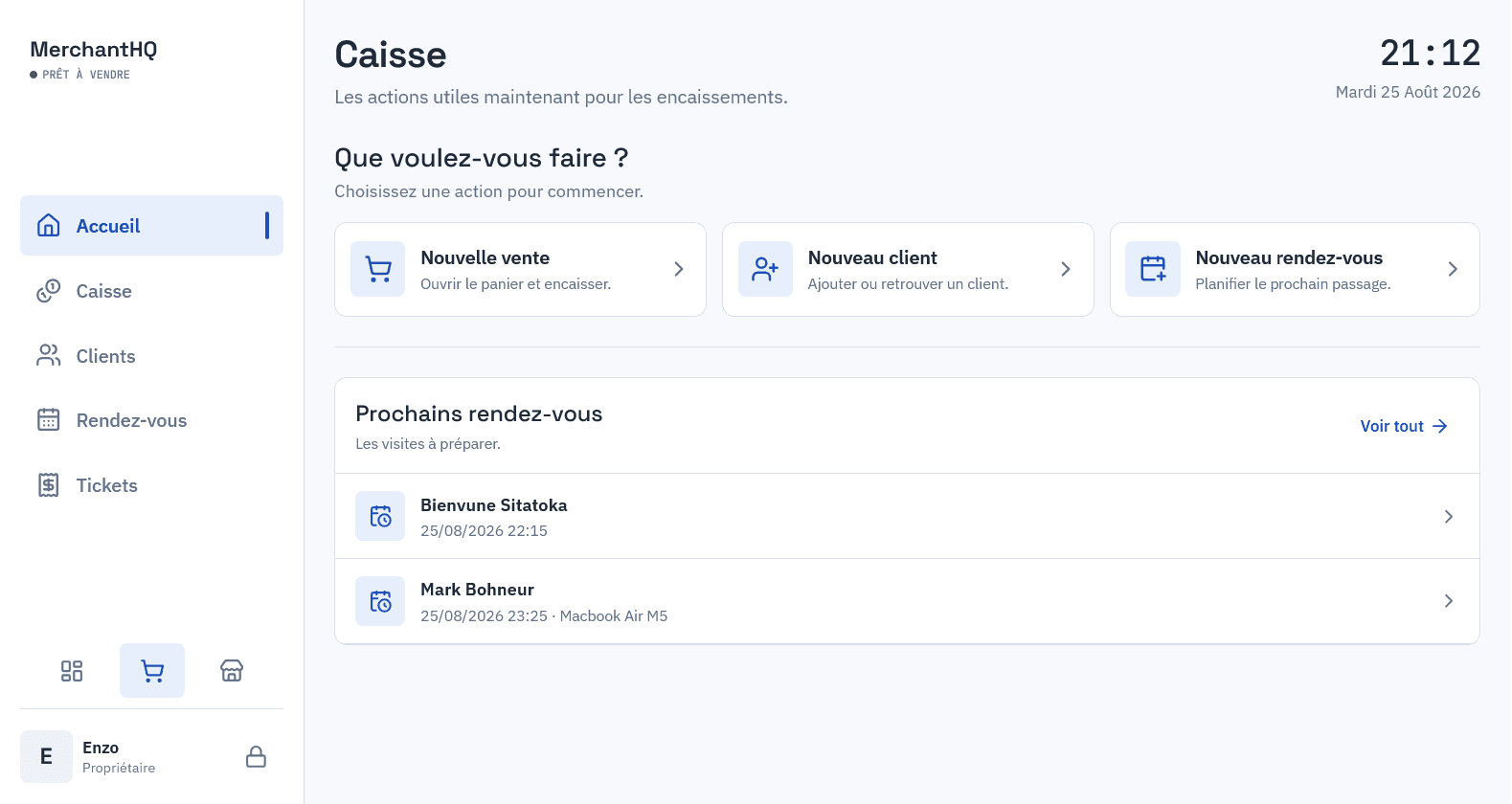 Aperçu de l'application MerchantHQ